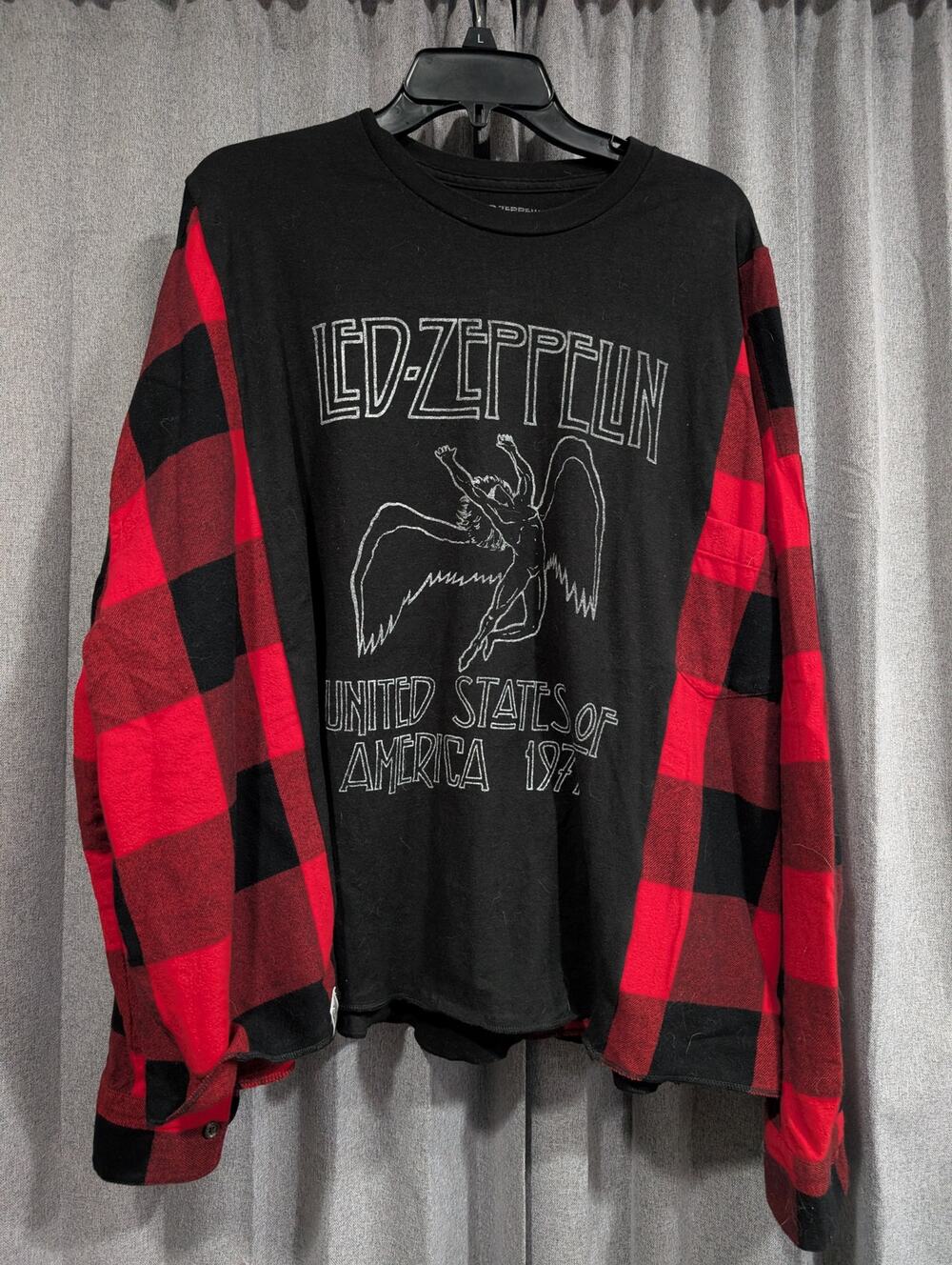 Upcycled Flannel Mash Up Top - Led Zeppelin Icarus
